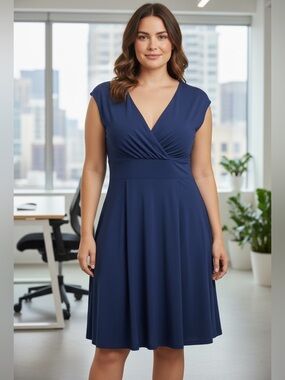 Lauren Ralph Lauren Royal Blue V-Neck Fit & Flare Dress Size 12, Polished,